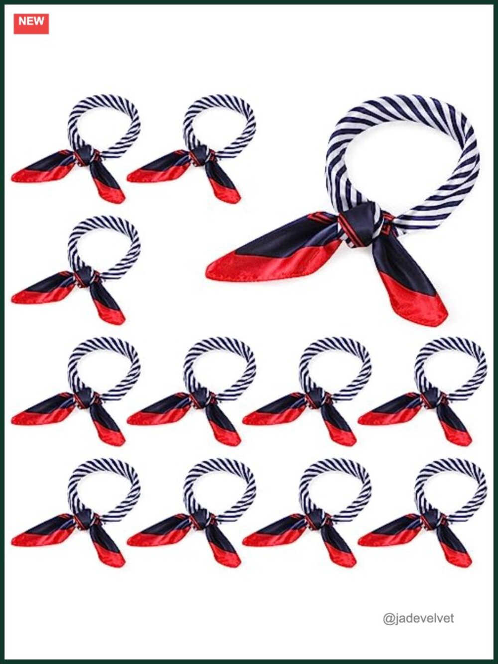 12 Pack Imitated Silk Sailor Neck Scarves for Women Nautical Square Scarf